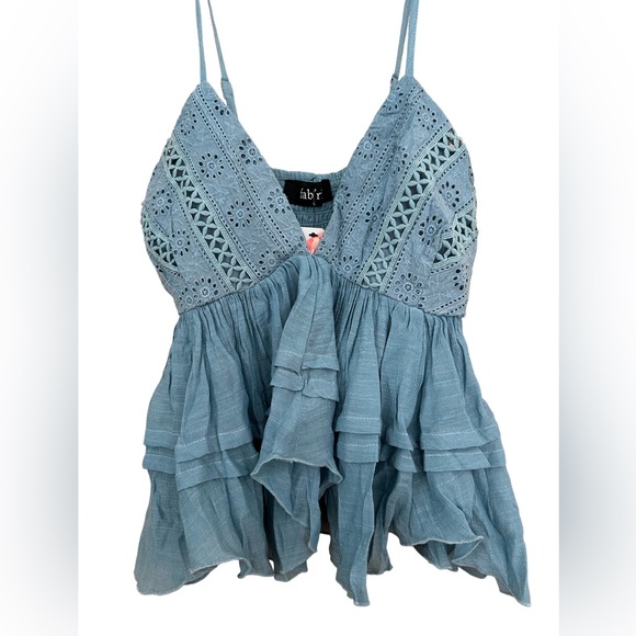 New ruffled babydoll semi cropped fit flare flowy breezy eyelet blouse top - Picture 5 of 8